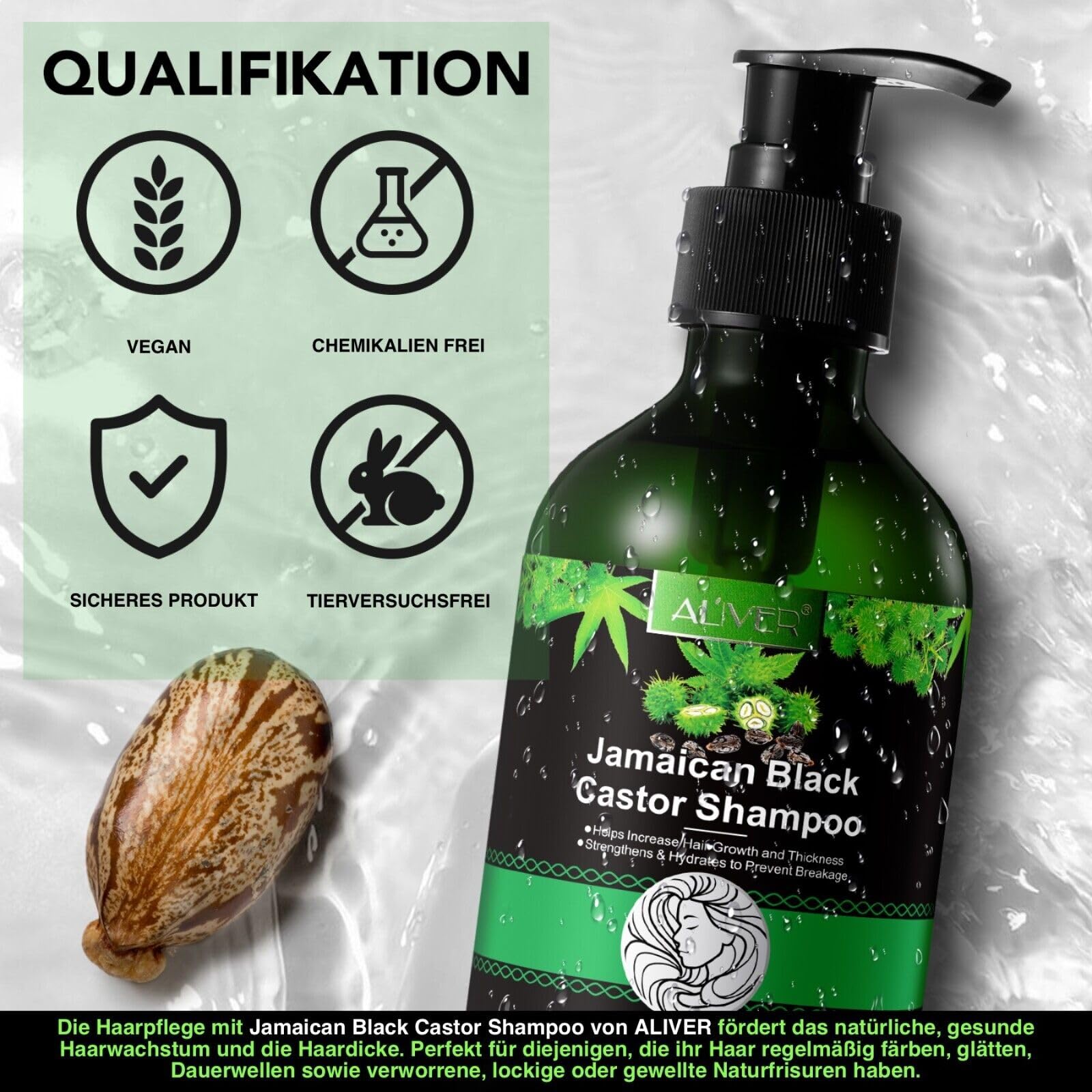 P-Beauty champú de aceite de ricino con biotina 3x300ml para el crecimiento del cabello, cuidado natural del cabello y del cuero cabelludo | champú contra la caída y rotura del cabello