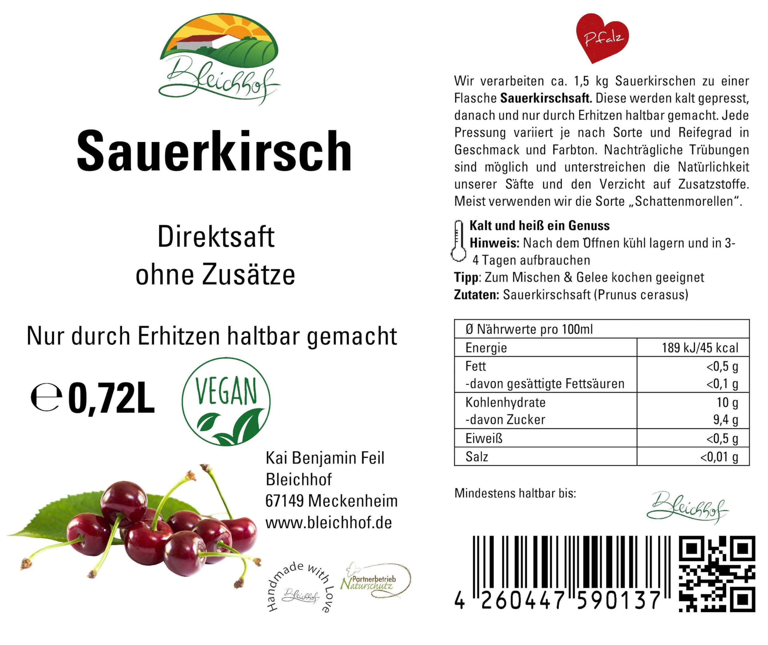 BLEICHHOF® Sauerkirschsaft - Direktsaft, vegan (12x0,72L)