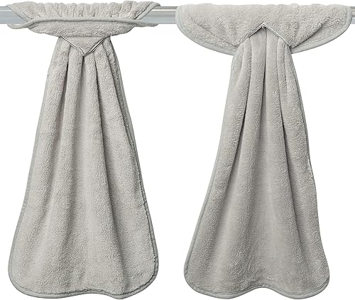R HORSE 4 toallas de mano grises con bucles para colgar, toalla de mano suave y gruesa para cocina, toalla seca para cocina y baño