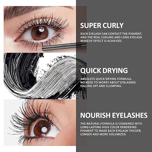 Miniatura 5 de KYDA Máscara de metal lavable negra, extra delgada, súper voluminosa, aspecto de pestañas rizadas, cepillo de rímel de metal sin cerdas, duradero