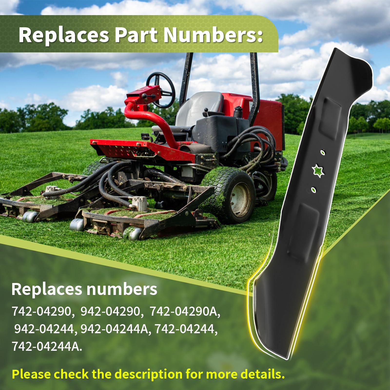 Cub Cad et Cuchillas de cortacésped de 46 pulgadas para 942-04244A Cub Cad et XT1 XT2 LT46 LTX1045, hoja de cortacésped compatible con tractor de césped MTD Craftsman, repuesto para 942-04290 742
