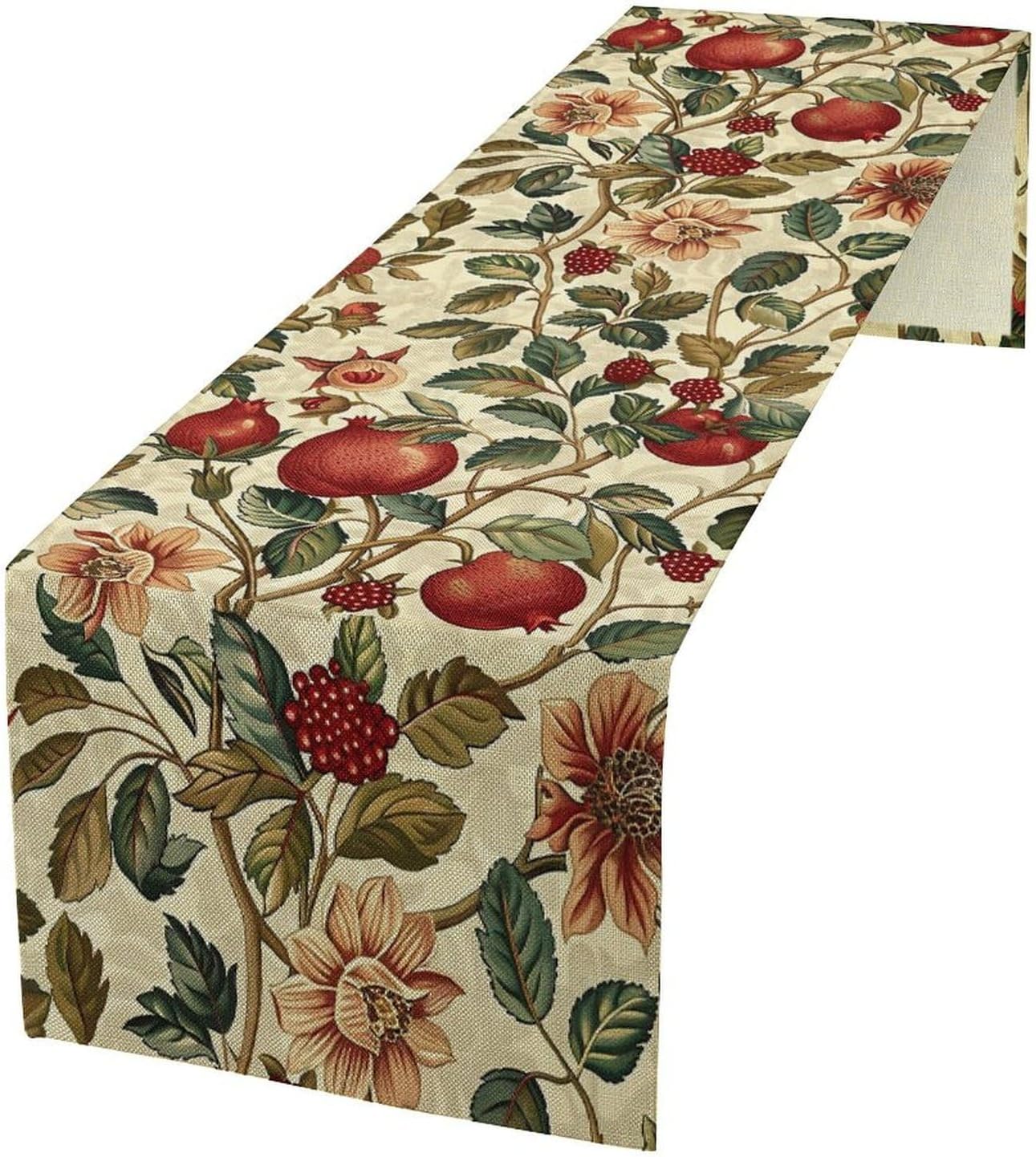 Vintage Linen Table Runner Pomegranates Pattern Table Mat, Decoration Seasonal Summer Kitchen Dining Table Decoration for Home Party Decor 13x120 Inch