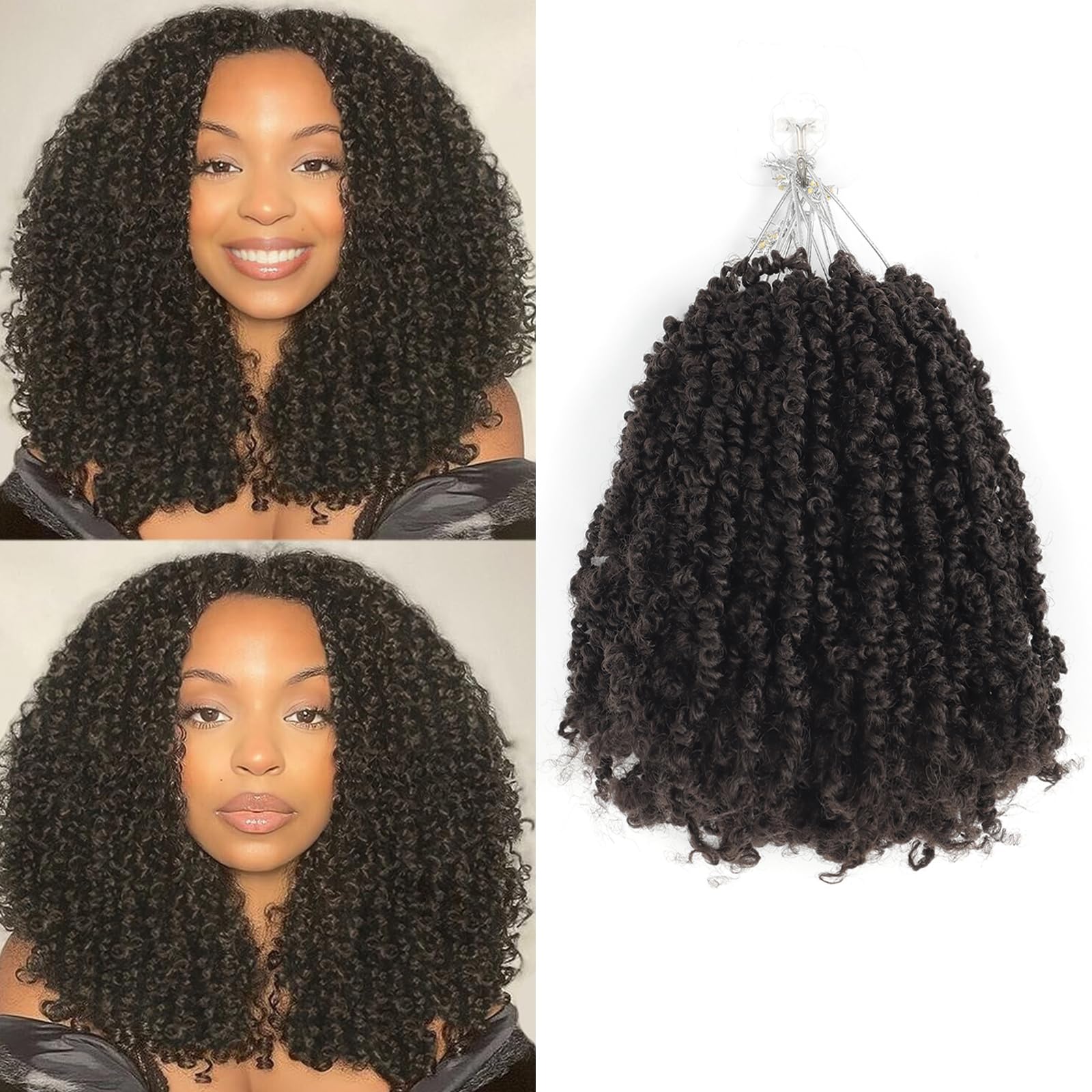 Alaleibaby 9 Packs Yanky Twist 14 inch Crochet Hair Pre-Twisted Curly Braiding Hair Extensions Pre-looped brown Yanky Twists Hair with Curls (4#