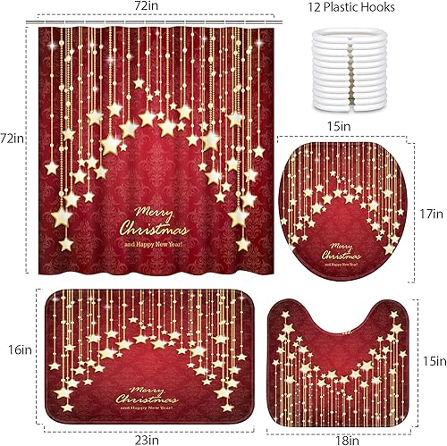 Miniatura 2 de Britimes Juego de 4 cortinas de ducha, colibrí con alfombras antideslizantes, cubierta para tapa de inodoro y tapete de baño, duradero e