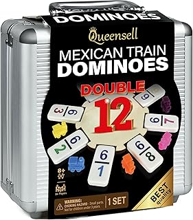 Queensell Mexican Train Dominoes Set with Numbers, Double 12 Dominoes Sets for Adults, Mexican Domino Train for Adults and Family - Domino Sets 91 Tiles with Aluminum Case