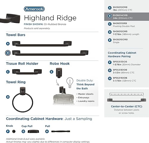 Vista 166 de Amerock BH36012BBZ - Toallero dorado champán Accesorio de baño Highland Ridge 7-7/16 pulgadas (7.441 in) de longitud Toallero de mano