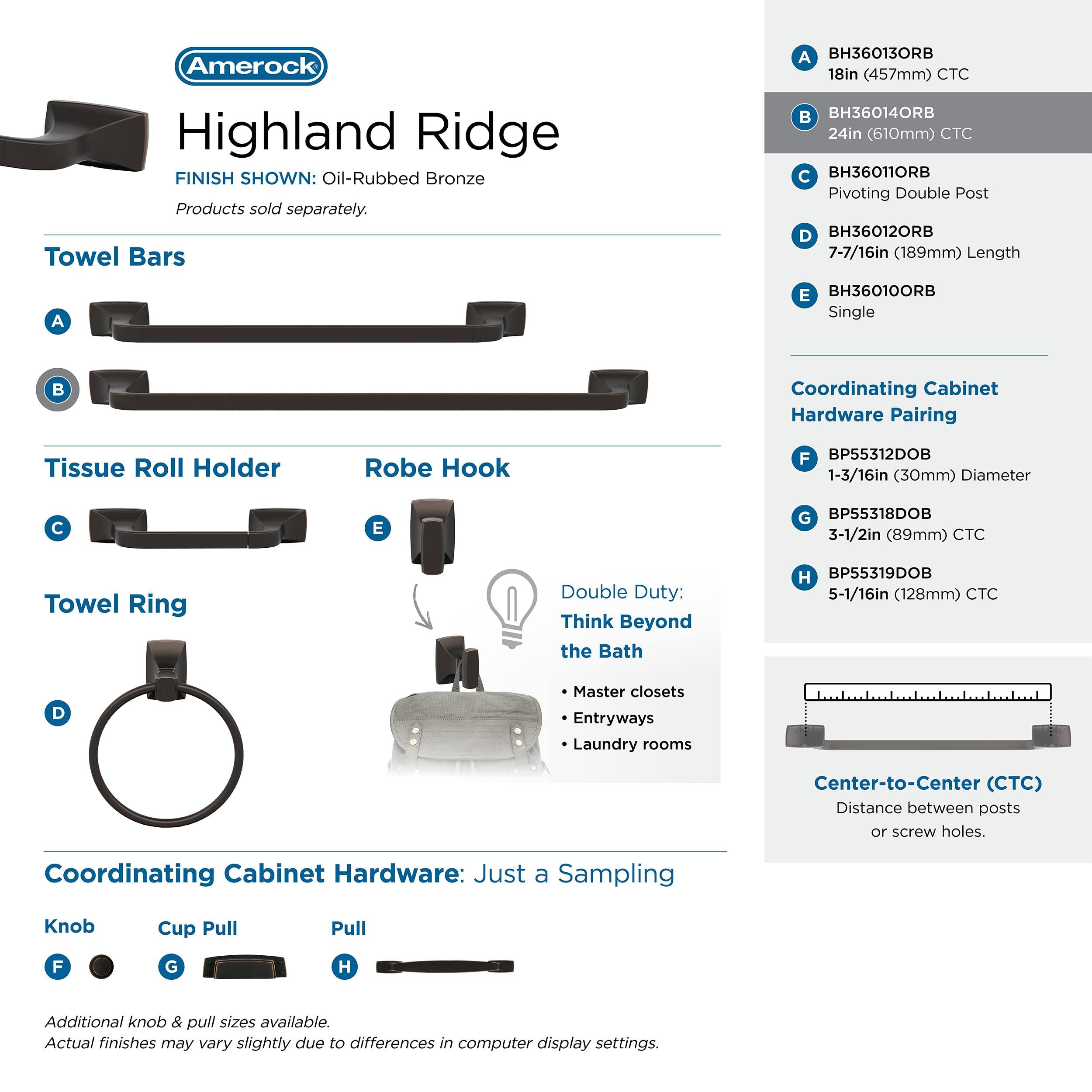 Highland Ridge Oil Rubbed Bronze Transitional 24 in (610 mm) Towel Bar, 24 in. Towel Bar - Image 4