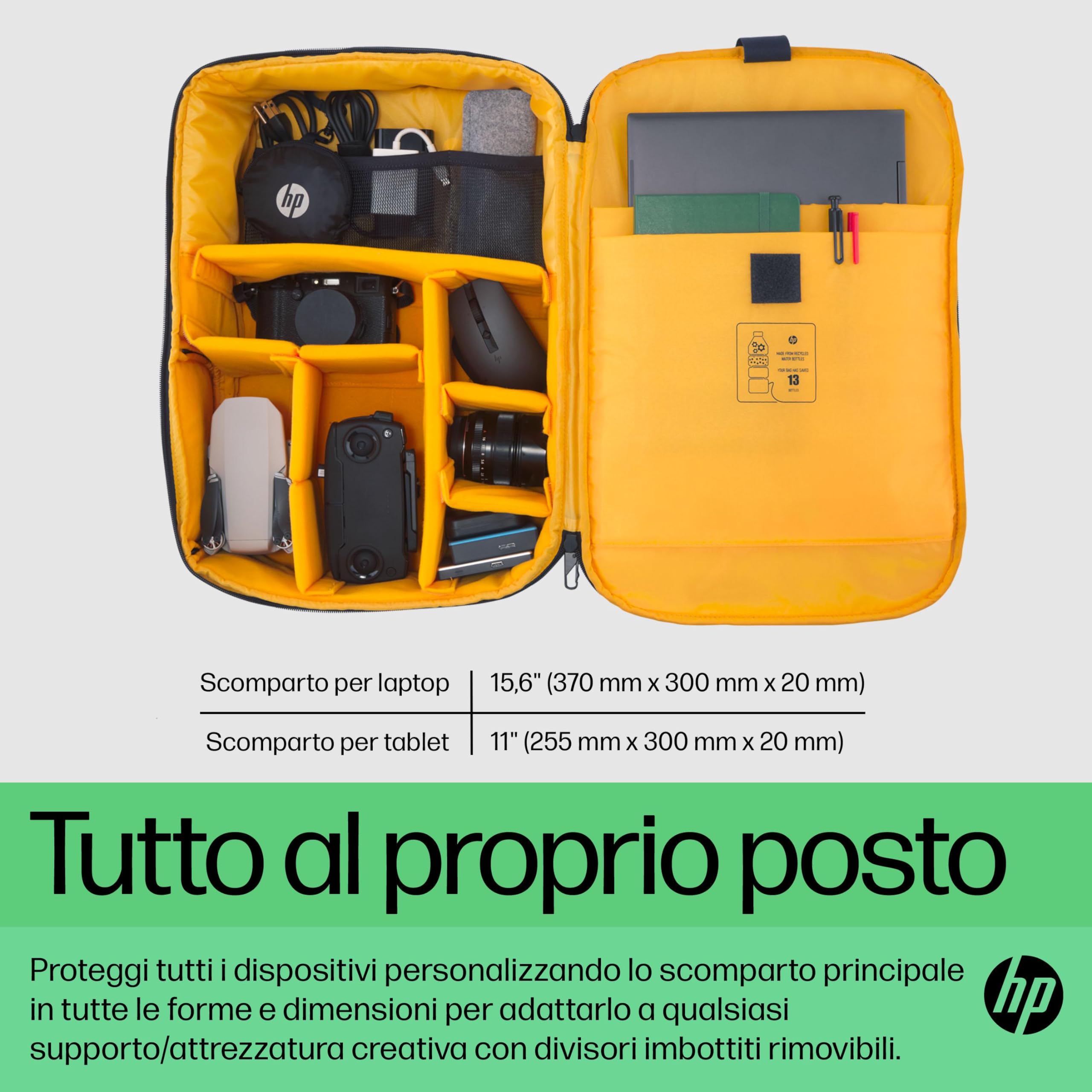 HP Creator, Zaino per Notebook 16,1” per Computer e Tablet, Tasche e Divisori Interni Imbottiti, Cover impermeabile, Tasca con Blocco RFID, Realizzato con Materiale Riciclato, Blu scuro