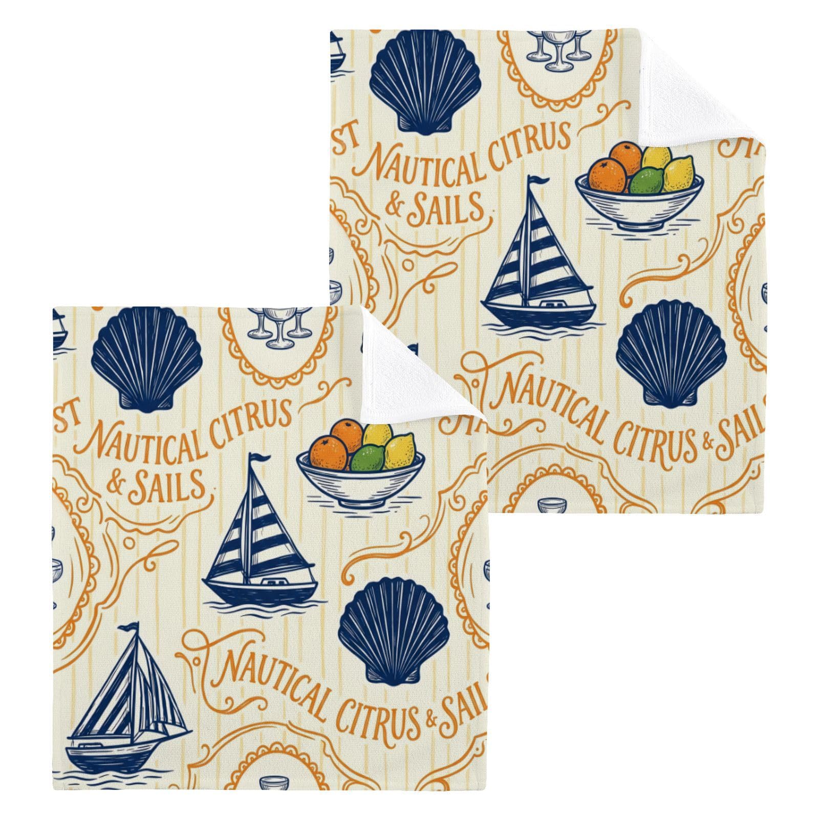 BOESI Vintage Nautical Citrus 12x12in Cotton Washcloth,Face Towel