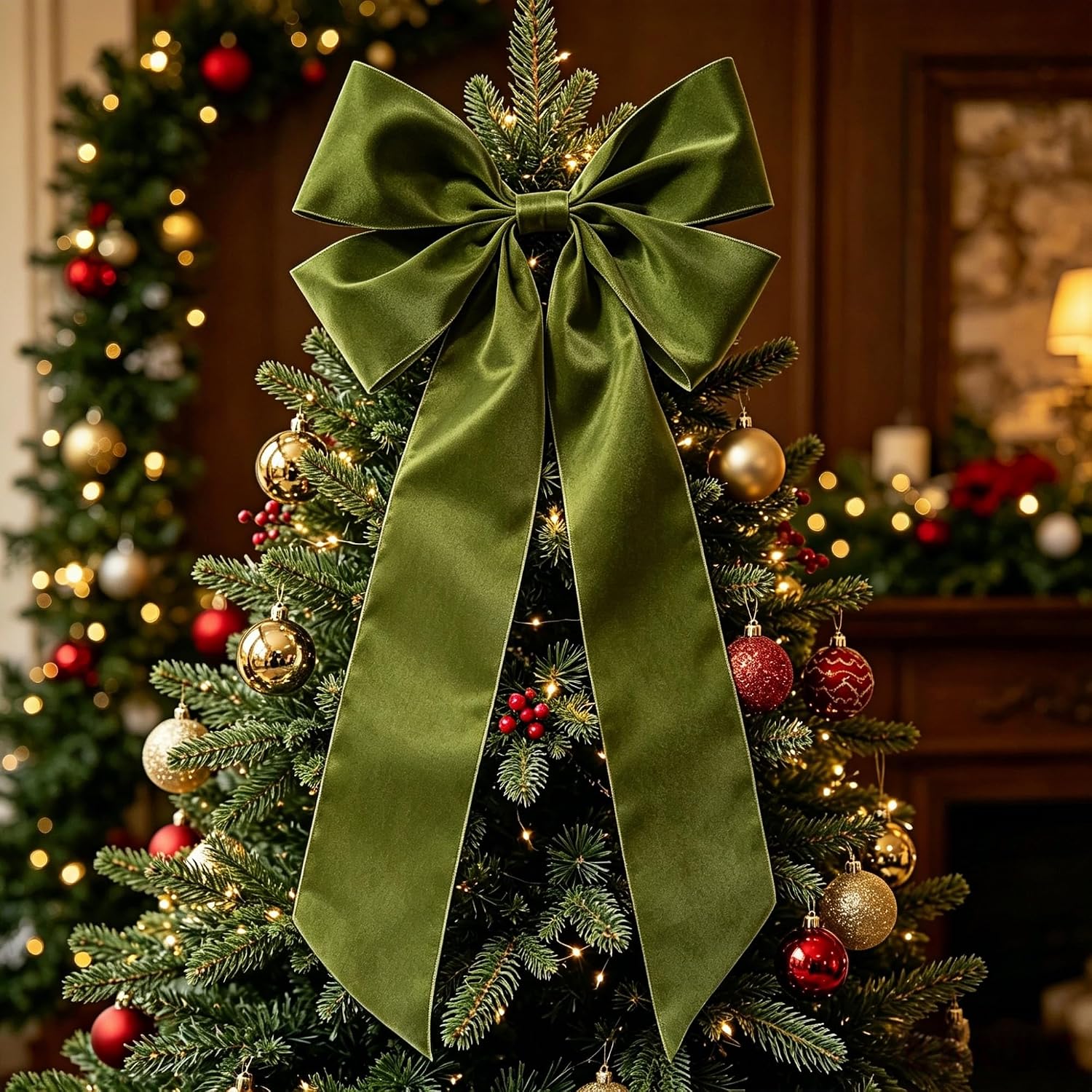 Songye Olive Green Pre-Tied Wired 12×36“ Satin Bows with Zip Ties 10 Pack for Wedding Farmhouse Decor