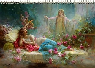 Wall Calendar 2026 [12 pages 8"x12"] Garden of Nymphs ~ Elegant vintage posters of nymphs, muses, and maidens in floral scenes, rendered in romantic 19th-century Academic and Rococo painting styles