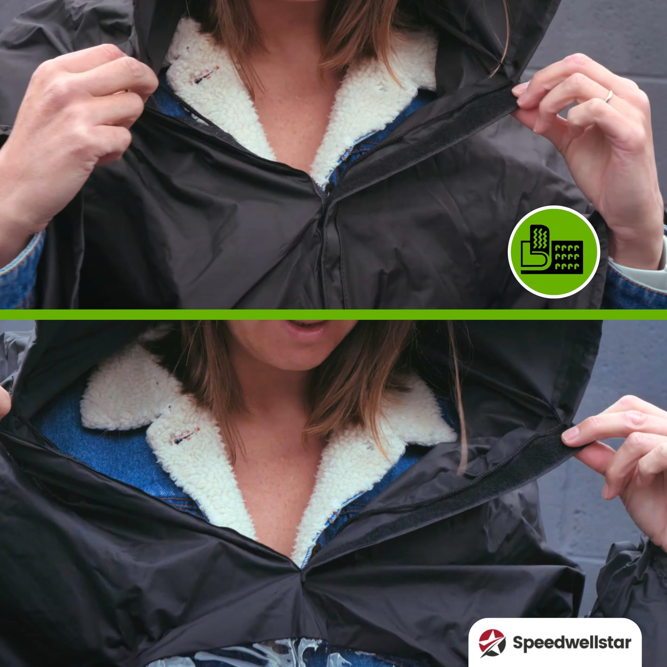 Speedwellstar Capa Lluvia Scooter Movilidad Impermeable Cortavientos Poncho Largo con Capucha Acceso Manos Panel Transparente Reflectante Negro
