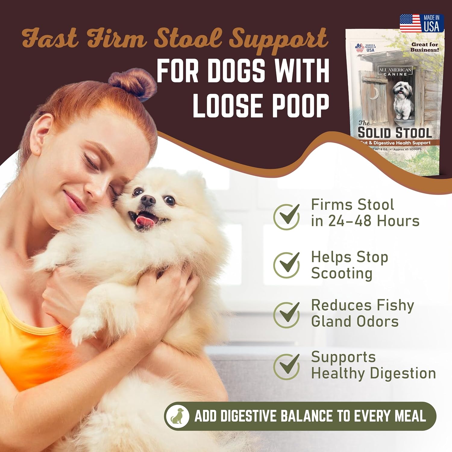 All American Canine The Solid Stool Pumpkin for Dogs Stool Hardener & Fiber - Anal Gland Support Powder with Probiotics & Digestive Enzymes - Fast Acting Gut Health - Made in USA - Beef Broth, 8oz