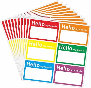 60 Pcs Hello My Name is Stickers Bright Colorful Trendy Name Badge Tag Labels for Office, Meeting,Party and Mailing 3-1/2 2-3/8 Inch - 6 Color Per Sheet,10 SheetsStyle B
