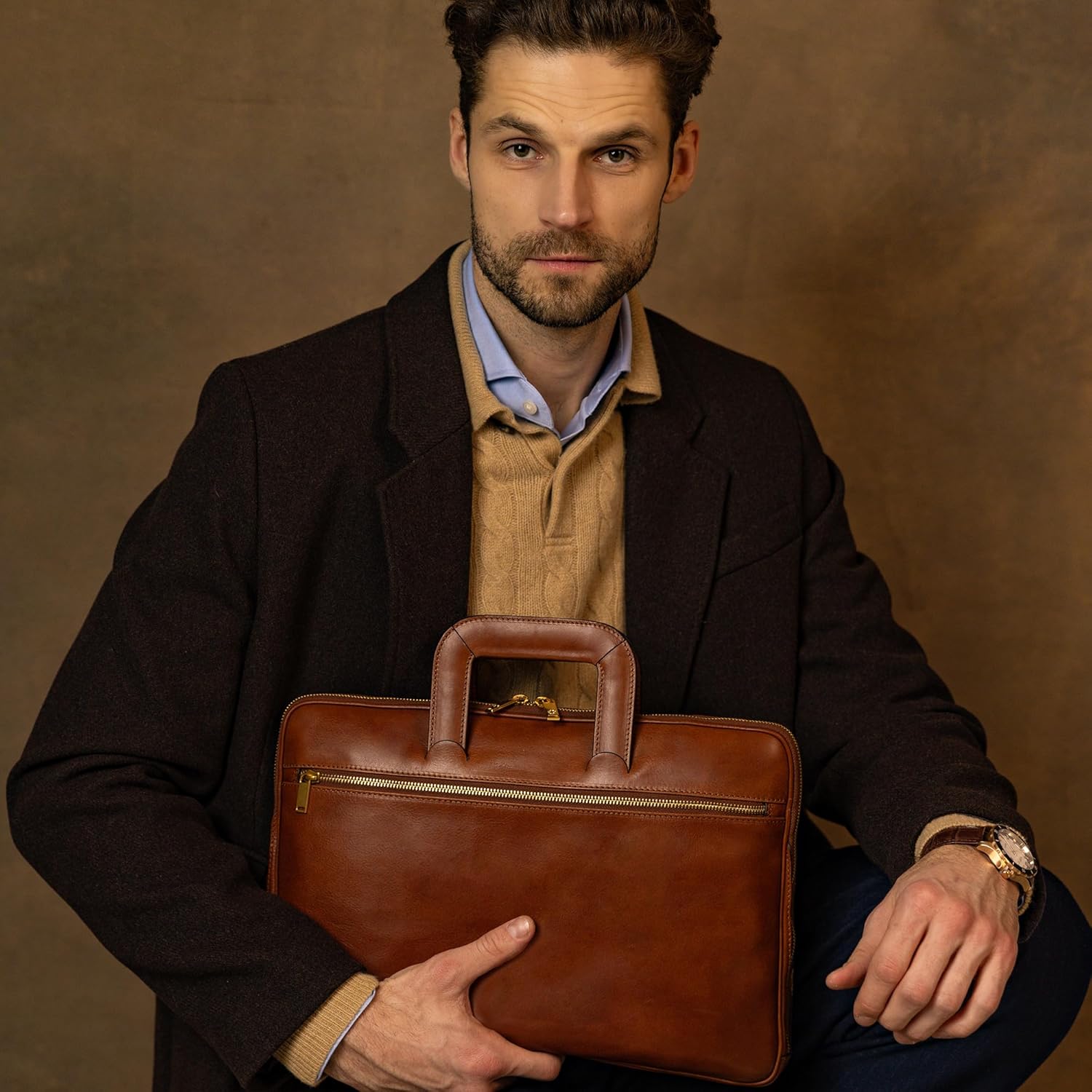 Time Resistance Slim Leather Briefcase - Italian Handmade Leather Computer Bag - Briefcase for Men and Women - Laptop Bag - Image 2