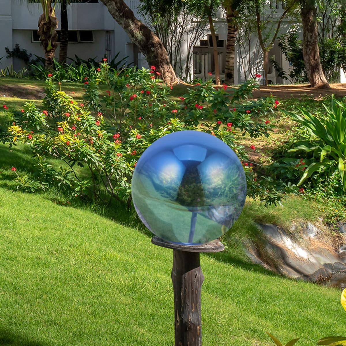 Toddmomy Palla Riflettente da Giardino in Acciaio Inox, Sfera Lucida Blu | Globo Specchiato Levigato, Decorazione per Giardino e Fotografia, Effetto Brillante