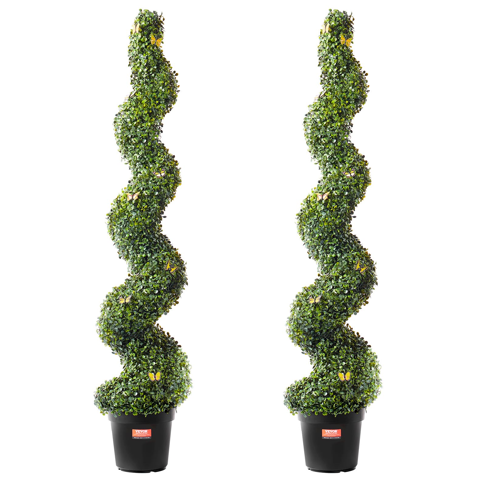 VEVOR Artificial Boxwood Topiary Tree, 60 inch Tall (2 Pieces), Spiral Faux Topiary Trees, Faux Plant w/Extra Leaves & Pot & Small Decoration, UV Rated Greenery Set for Home Decor Indoor/Out
