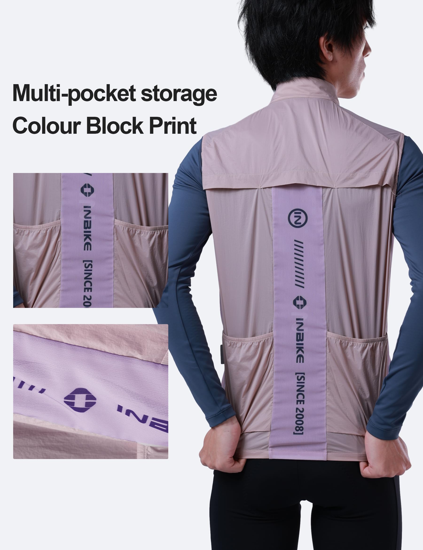 INBIKE Gilet de Cyclisme pour Homme Femme Veste de Cyclisme Sans Manches Coupe-vent Légère Gilet de Sport Respirant Imperméable Protection UV