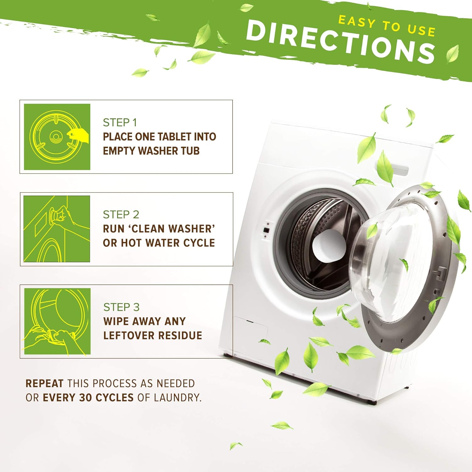 Washing Machine Cleaner by Renuv For Front Load, Top Load or HE, Slow Dissolving Huge 40g Eco Friendly Tablets For Maximum Effect Deep Clean Your Washer Where Others Fail : Health & Household