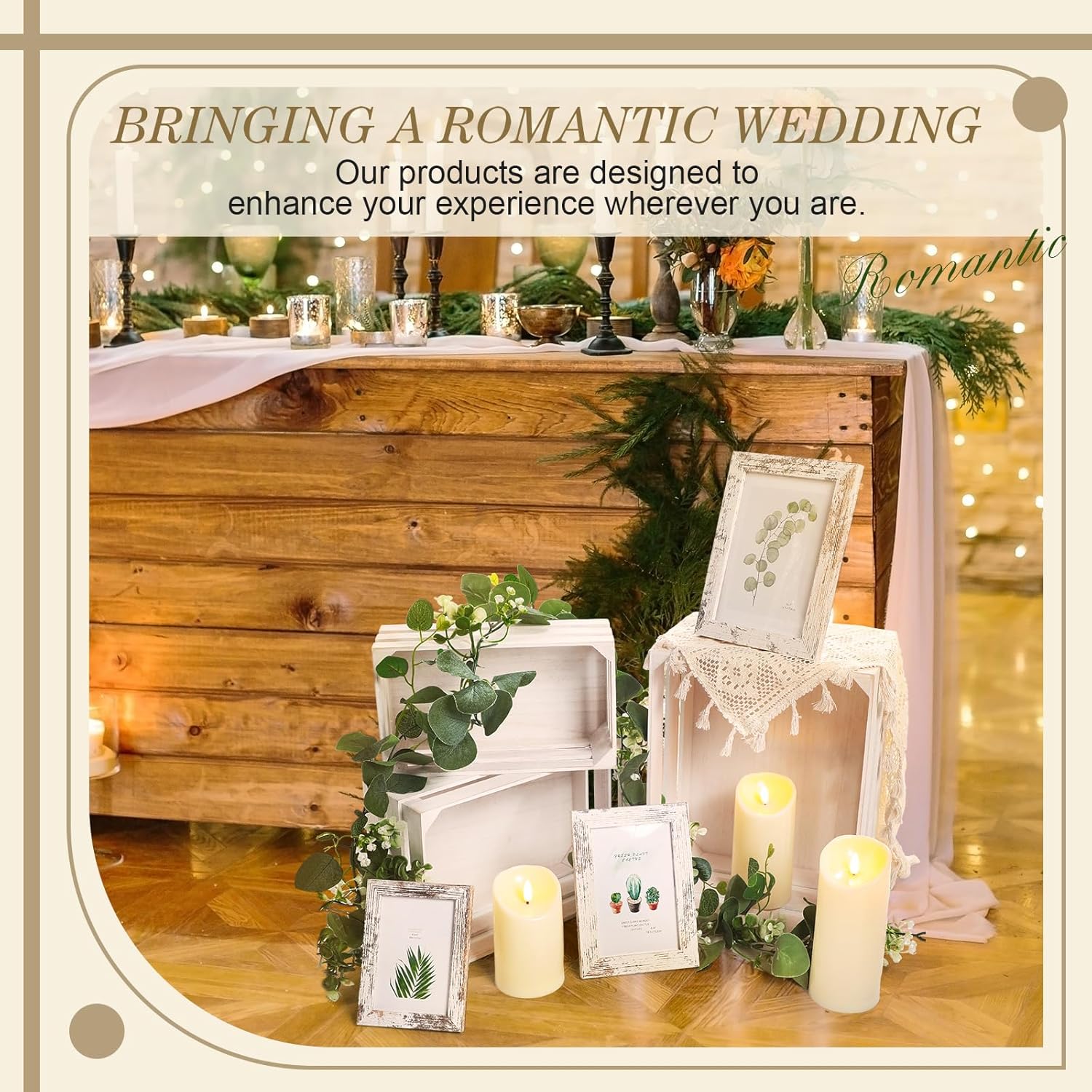 11 Pcs Rustic Nesting Wedding Decoration Sets, Christmas Rustic Farmhouse Decor Wood Crates for Display Decorative Box Storage Baskets Vintage Decor with Candles for Xmas Party Event(White)
