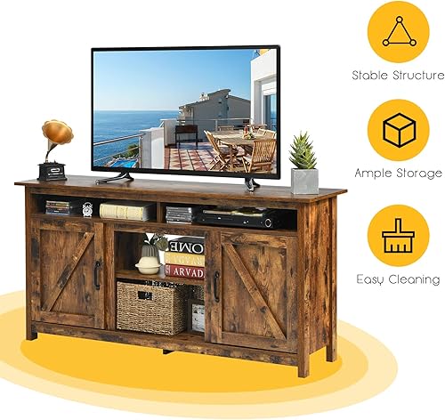 Miniatura 8 de Tangkula Soporte de TV industrial con puertas de granero para televisores de hasta 65 pulgadas, mueble consola de TV de granja con estantes y