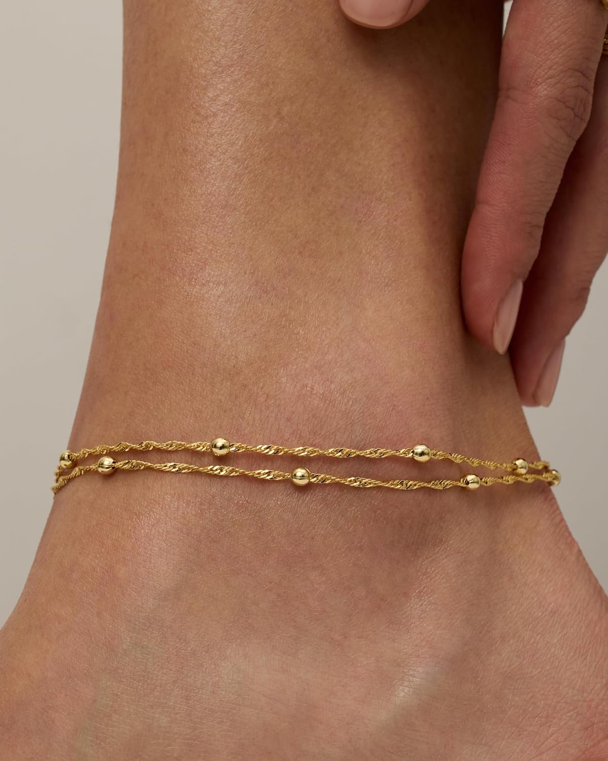 PAVOI 14K Gold Plated Anklet for Women - Trendy Link Chain Ankle Bracelet Summer Jewelry - Boho Dainty Anklets with Cubic Zirconia, Beaded, Evil Eye, Star, Station, Pearls Adjustable Gold Jewelry - Image 2