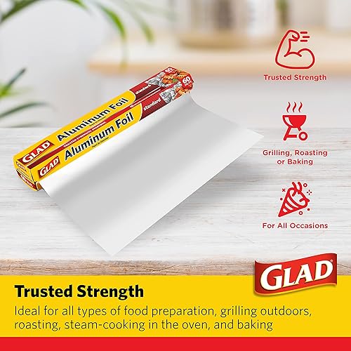 Miniatura 3 de Glad Papel de aluminio, 60 pies cuadrados, paquete de 24  Papel de aluminio para asar, asar, hornear y almacenar alimentos para preservar la