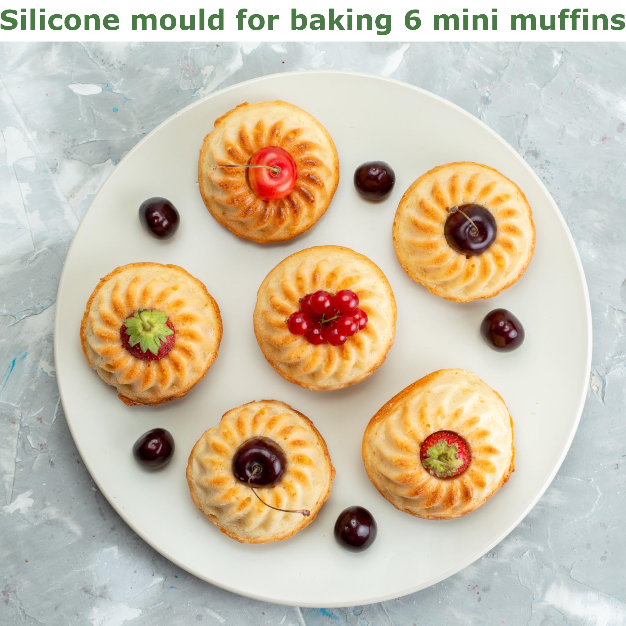 EliteHoff Mini Formy do Babeczek, Forma Silikonowa do Pieczenia Babki, Muffinek, Desery, Czekolada, Budyń, Galaretka, Bezpieczne dla Żywności, Wielokrotnego Użytku, 6 Gniazd, Szary