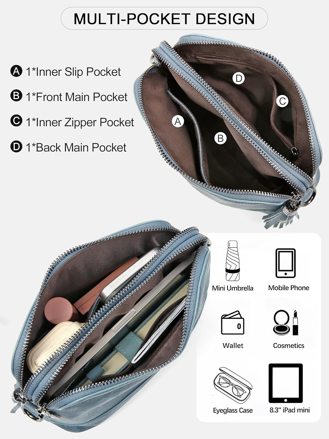 Women's Leather Crossbody Bags Anti Theft Purses RFID Blocking Handbags Trendy Travel Adjustable Strap Tassel - Image 4