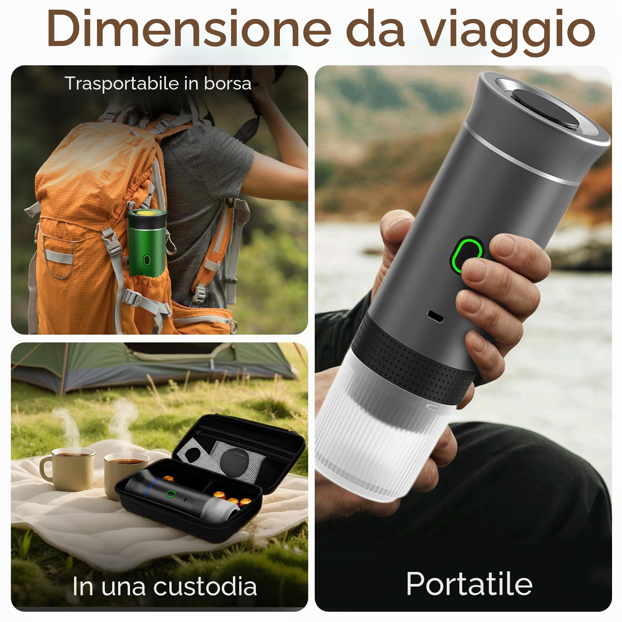 Bostar Macchina da caffè portatile con borsa da trasporto/supporto per caffè pieghevole, 3 in 1 macchina da caffè espresso portatile (Nero)