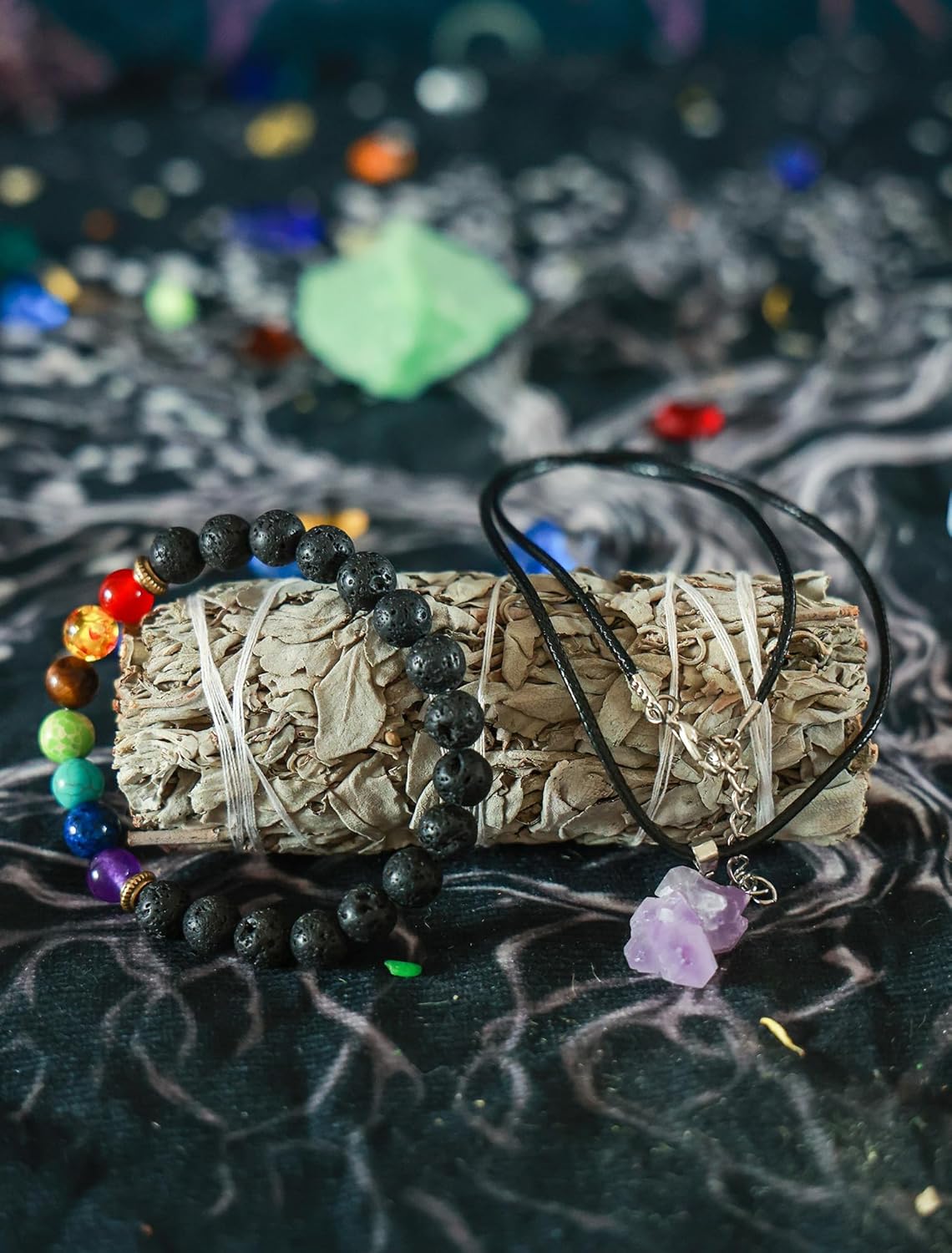 Smudging Home Cleansing Kit with Smudge Feather, White Sage Smudge Sticks, Abalone Shell Bowl & Stand, Chakra Stone Bracelet | Healing Incense for Cleansing, Blessing, Protection, Meditation