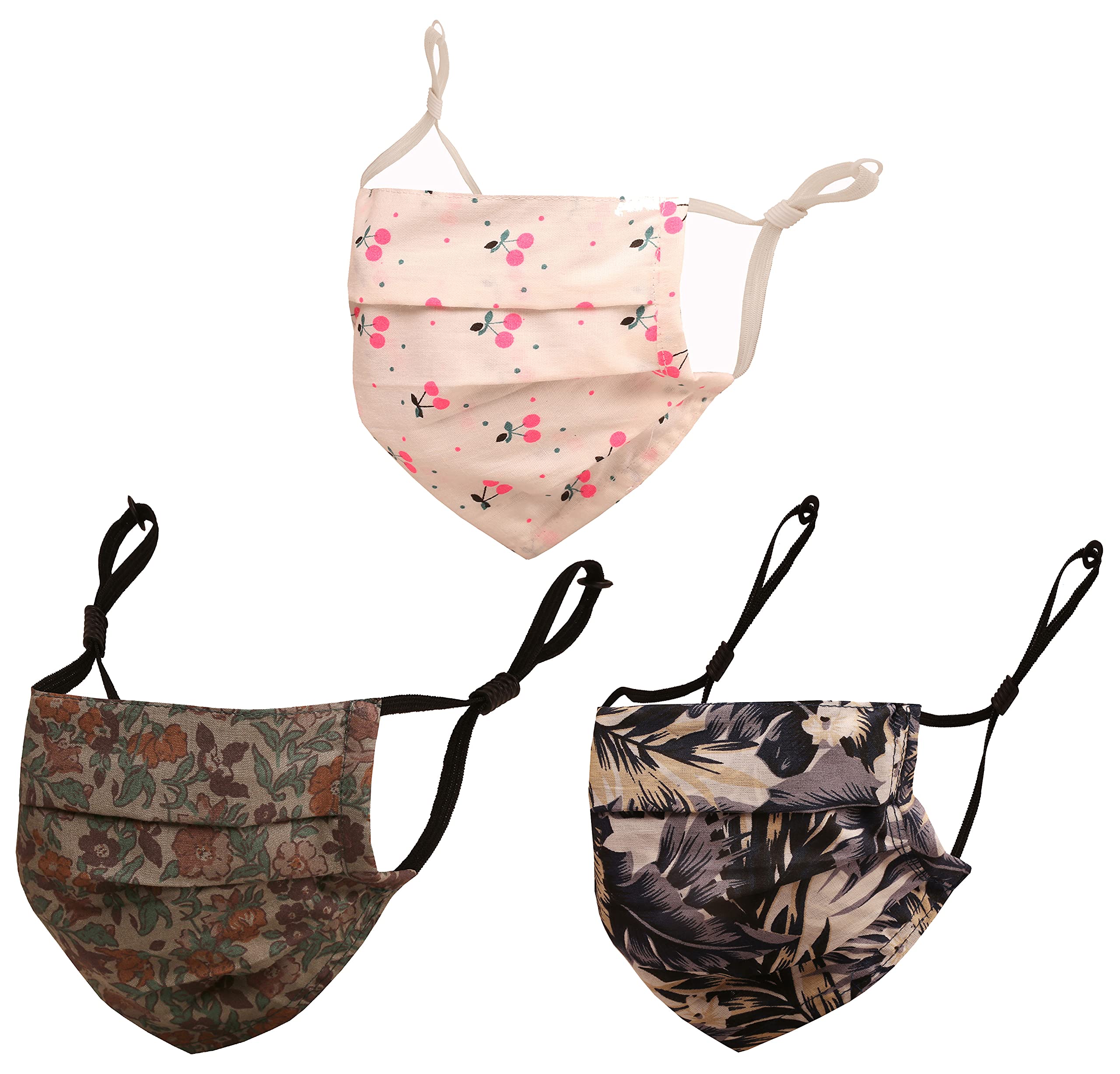 Touchstone Floral Fabric Adjustable filter pocket nose bridge 2 layer anti-pollution smog smoke cold & cough protective cotton face mask reusable washable for men, women (Pack of 3). Pink Green Blue-image-15