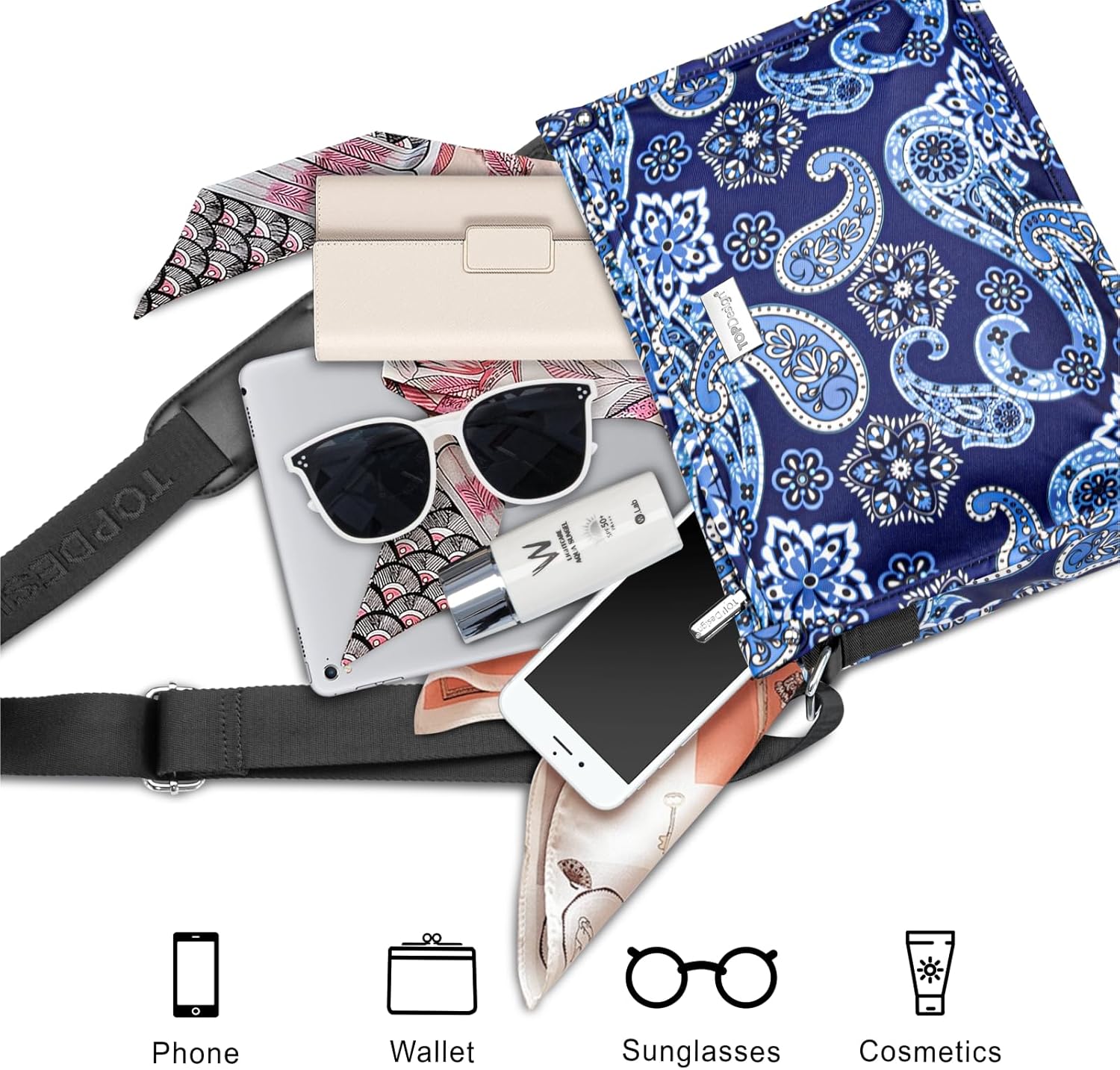 TOPDesign Lightweight Women Crossbody Bag, Shoulder Purse with Multiple Pockets, Triple Zip Handbag with Shoulder Strap - Image 4