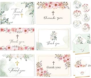 24 Christian Thank You Cards with Envelopes - 6 Designs Baptism Thank You Cards Girl, Thank You Cards Religious Thank You Cards with Envelopes, Thank You Cards Christian, Thank You Baptism Cards