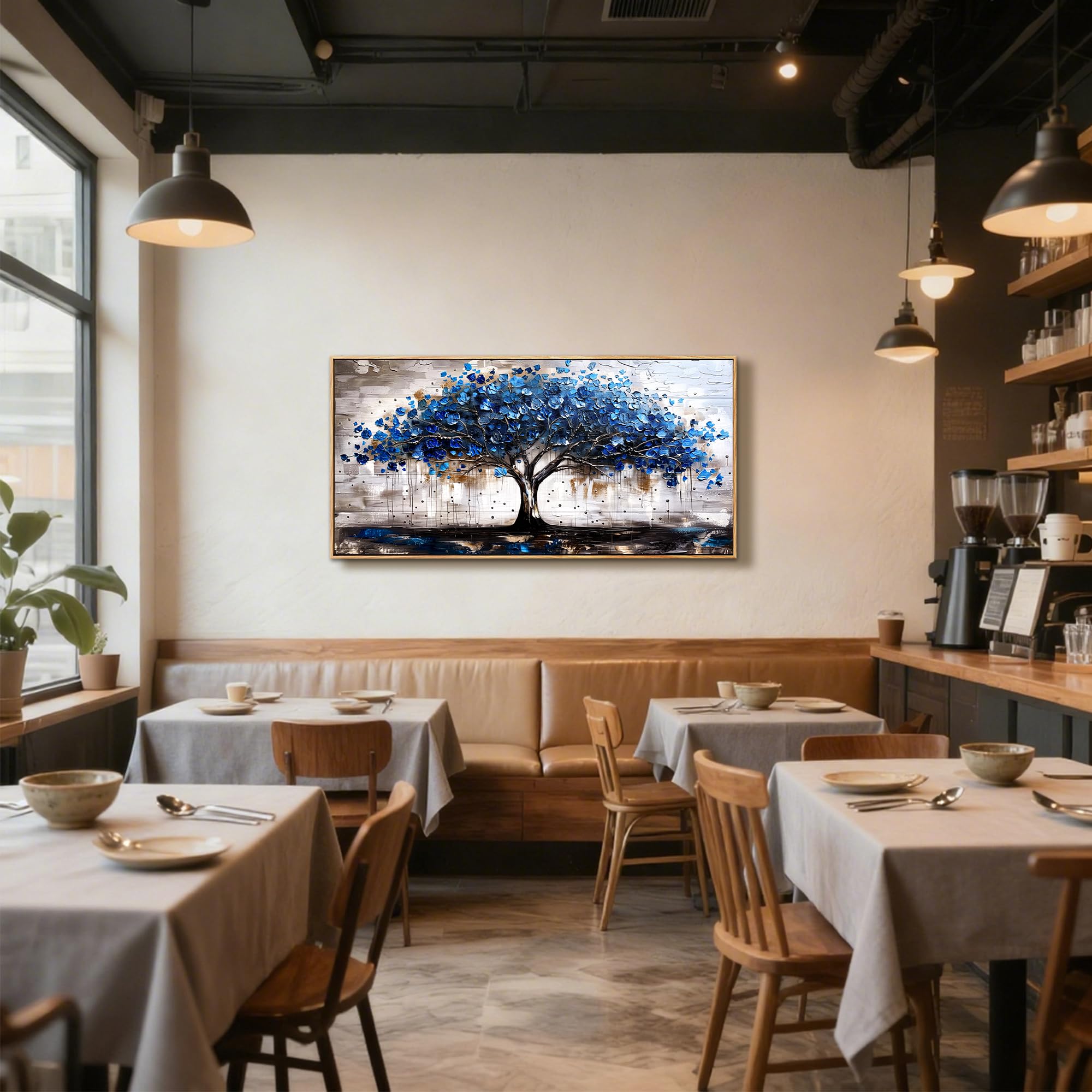 MHARTK66 Quadri Moderni Soggiorno Con Cornice Legno, Quadro Camera da Letto Su Tela Grandi, 60x120 XXL cm Stampe da Parete Albero Della Vita Blu, Decorazioni Parete Bagno Ufficio Sala Da Pranzo