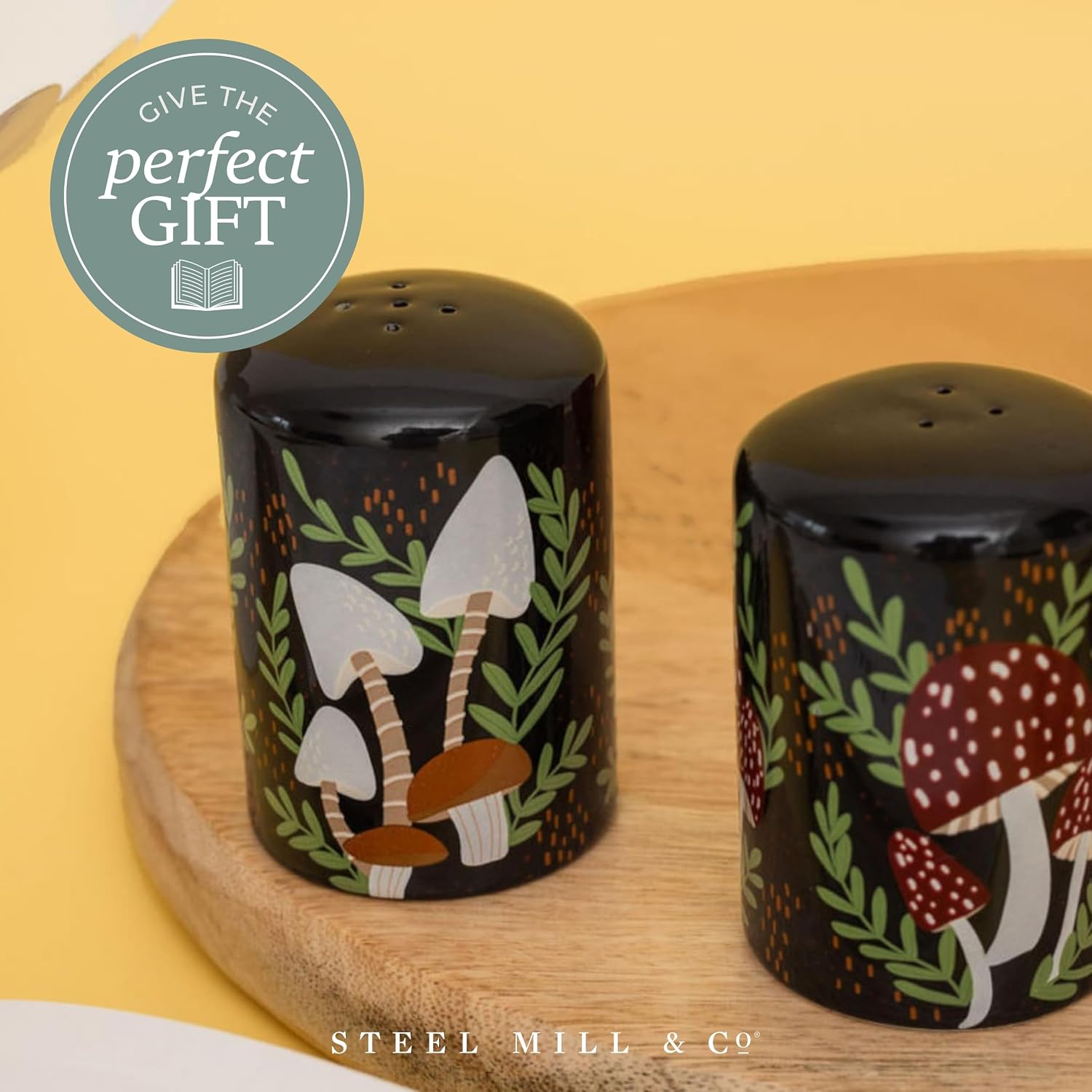 Steel Mill & Co. Mushroom Salt & Pepper Shakers, Cute Novelty Mushroom Decor, Cottagecore/Hippie/Fairycore Kitchen Accessories