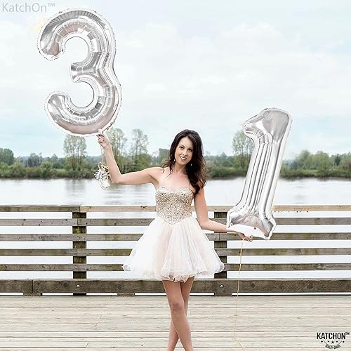 Miniatura 7 de KatchOn Globos plateados del número 31, enormes, 40 pulgadas, decoraciones de cumpleaños número 31 para hombres y mujeres, globos brillantes del