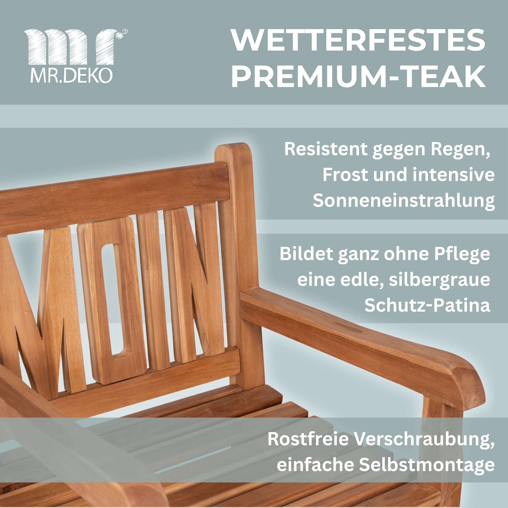MR. DEKO Moin - Sillón de jardín (madera de teca, resistente a la intemperie, madera de teca) | Silla de madera al aire libre