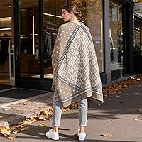 Vista 134 de Poncho chal para mujer, suéteres suaves y cálidos para mujer, parte delantera abierta, poncho de viaje para otoño, invierno y primavera