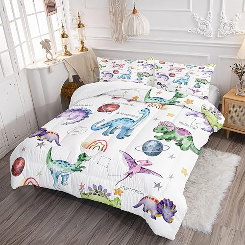 Miniatura 2 de CVHOUSE - Juego de ropa de cama de dinosaurio, juego de edredón de tamaño matrimonial, edredón de microfibra con 1 edredón y 2 fundas de almohada, 3