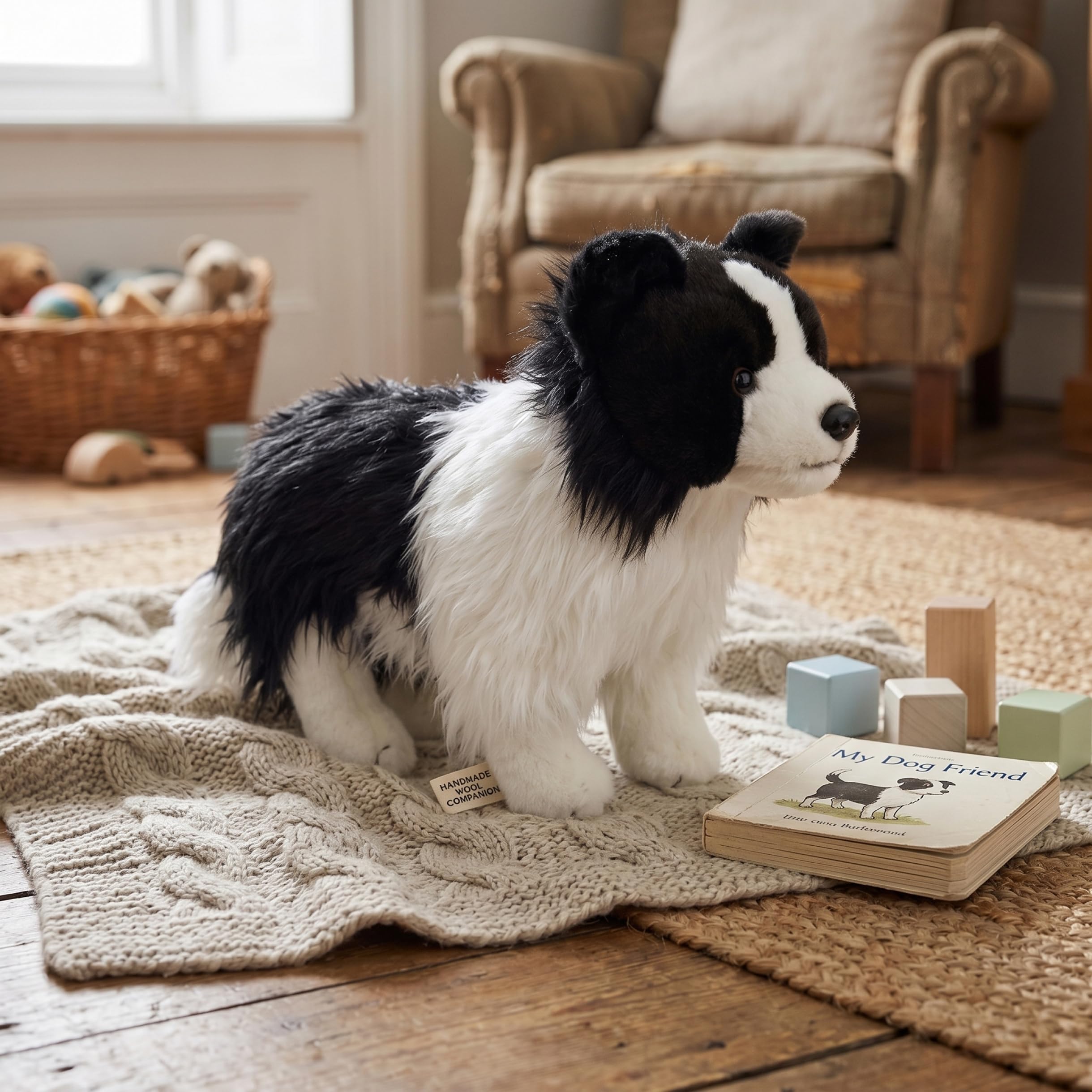 Peluche Border Collie, Animal de Peluche Border Collie Realista - Peluches para Perros Suaves, Blanco y Negro, 27 cm/10, 63 Pulgadas, Perro de, Juguete Suave Realista, Blanco Negro