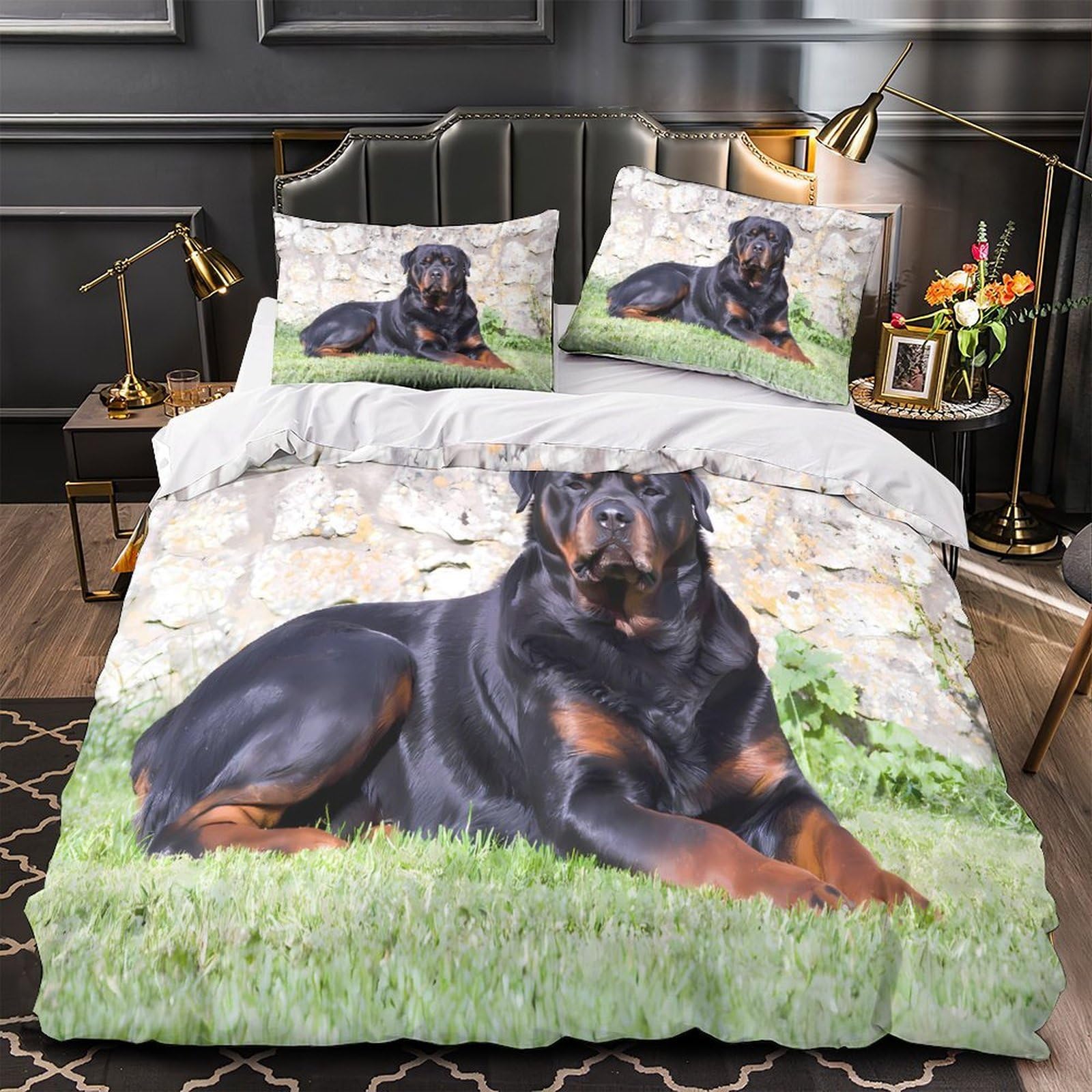 Linge de Lit Rottweiler Effet 3D Réaliste : Housse de Couette Microfibre Ultra Douce