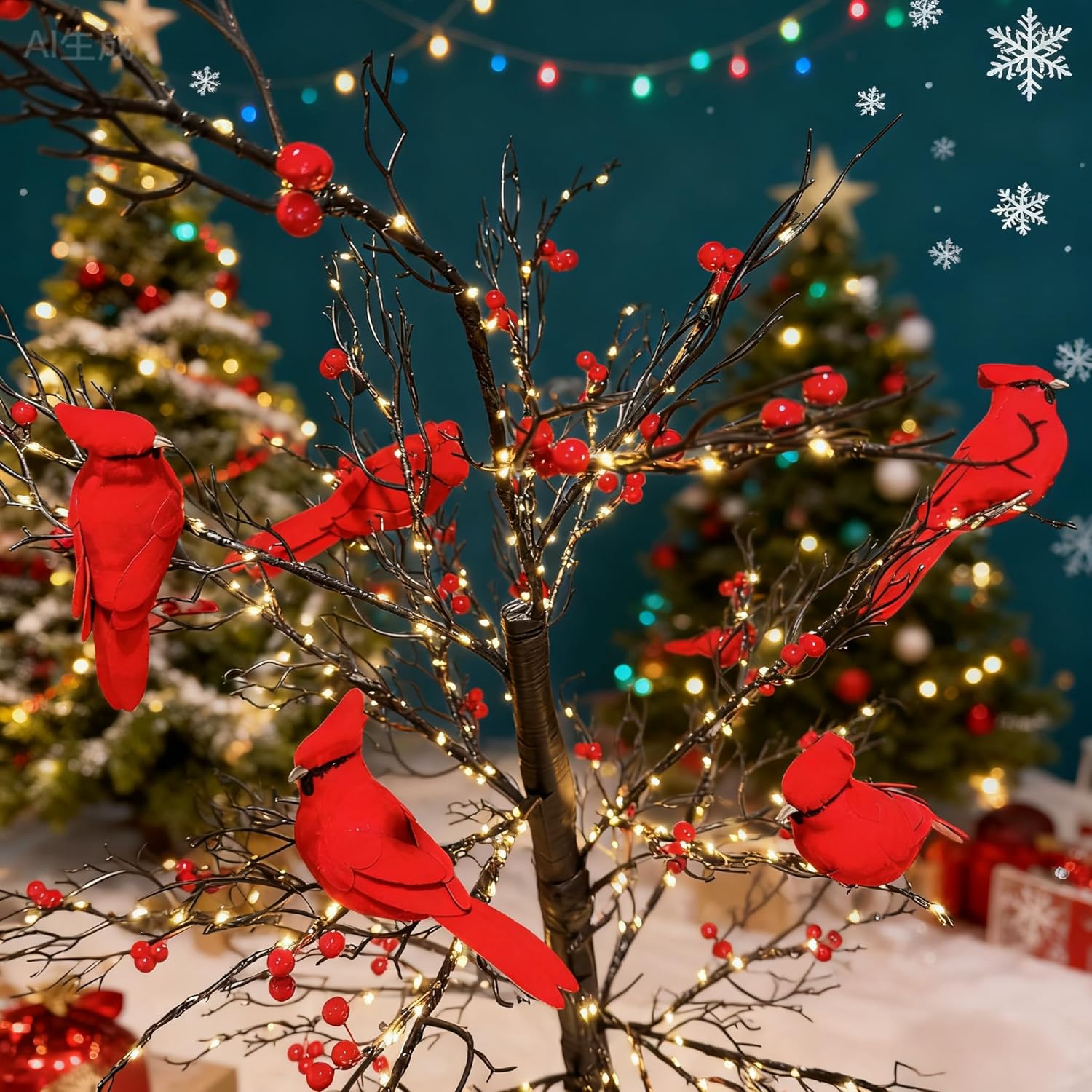 6Pcs Cardinal Christmas Ornaments Realistic Red Birds with Clips for Tree and Wreath Decor, Home Mantel Party Festive Holiday Decoration - Image 4