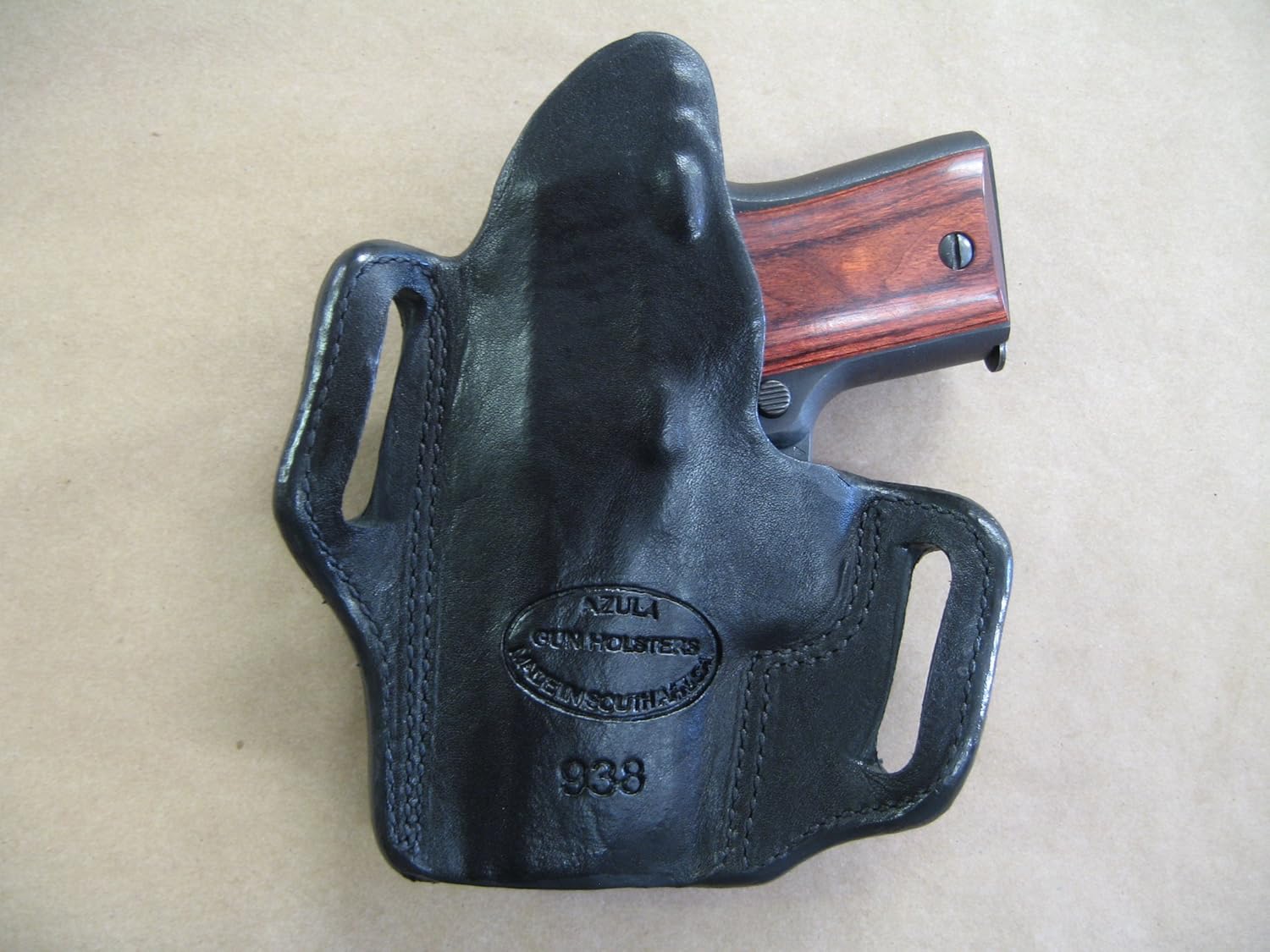 Azula Gun Holsters Rock Island Baby Rock 380 OWB Leather 2 Slot Molded Pancake Belt Holster CCW Black RH