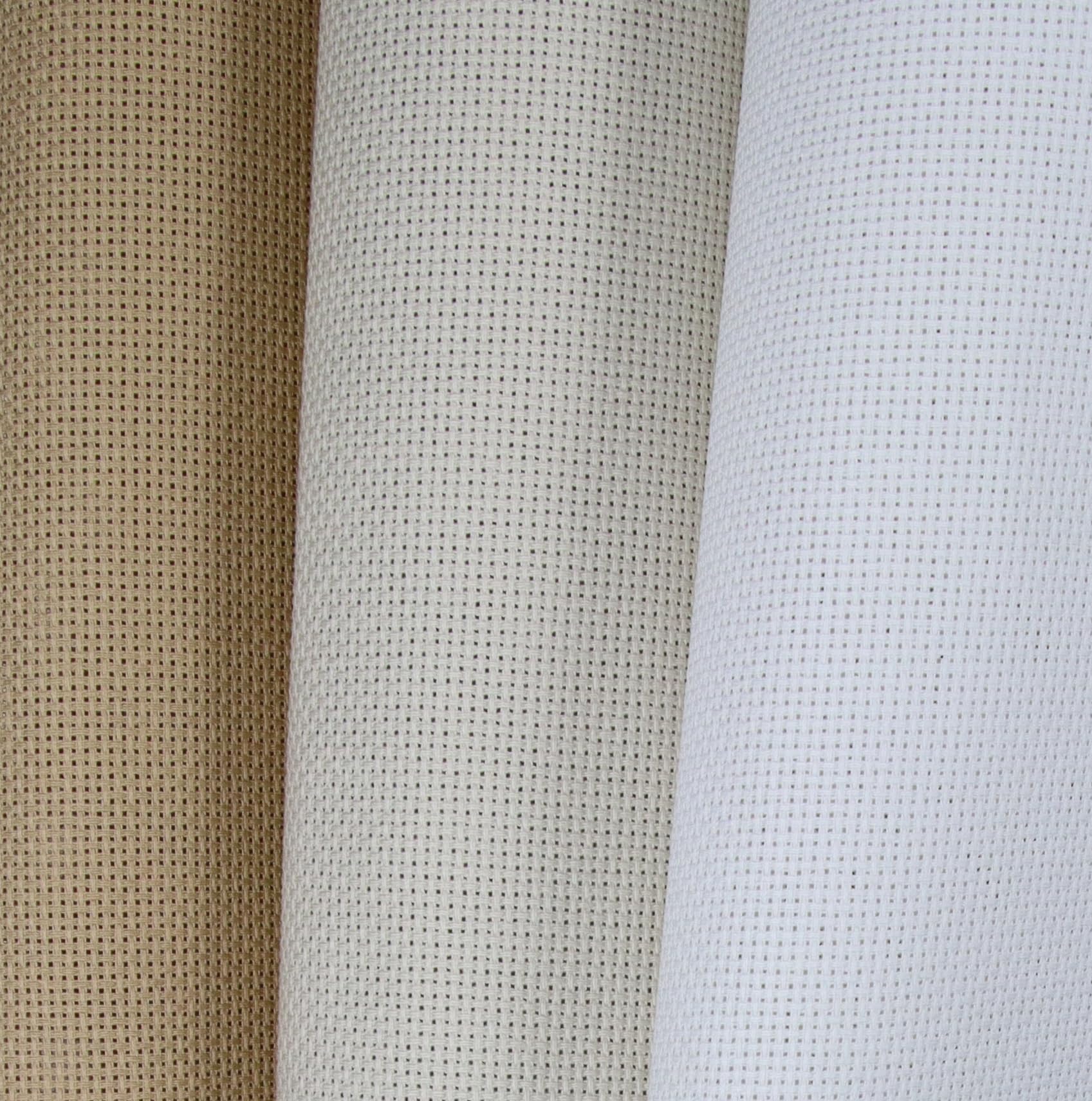 KCS 3 pc of 15" x 18"(38cmx45cm) Counted Cross Stitch Cotton Aida Cloth Needlework Rolled Fabric Box,18CT,Khaki+Pearl Grey+White