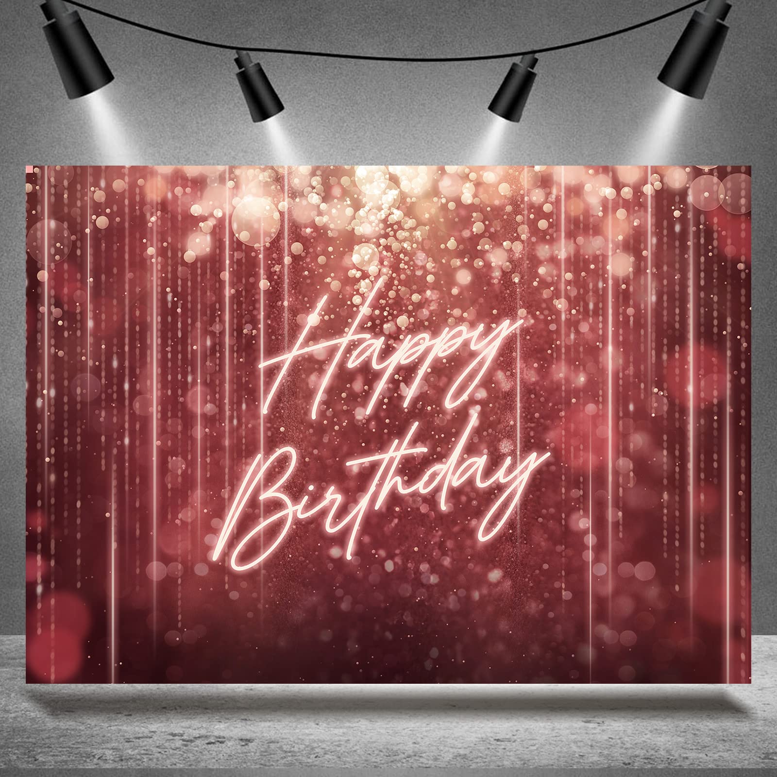 Rsuuinu Happy Birthday Backdrop for Women Bokeh Spots Rose Gold Burgundy Glitter Photo Background Women Girls 20th 30th 40th 50th 60th 70th Birthday
