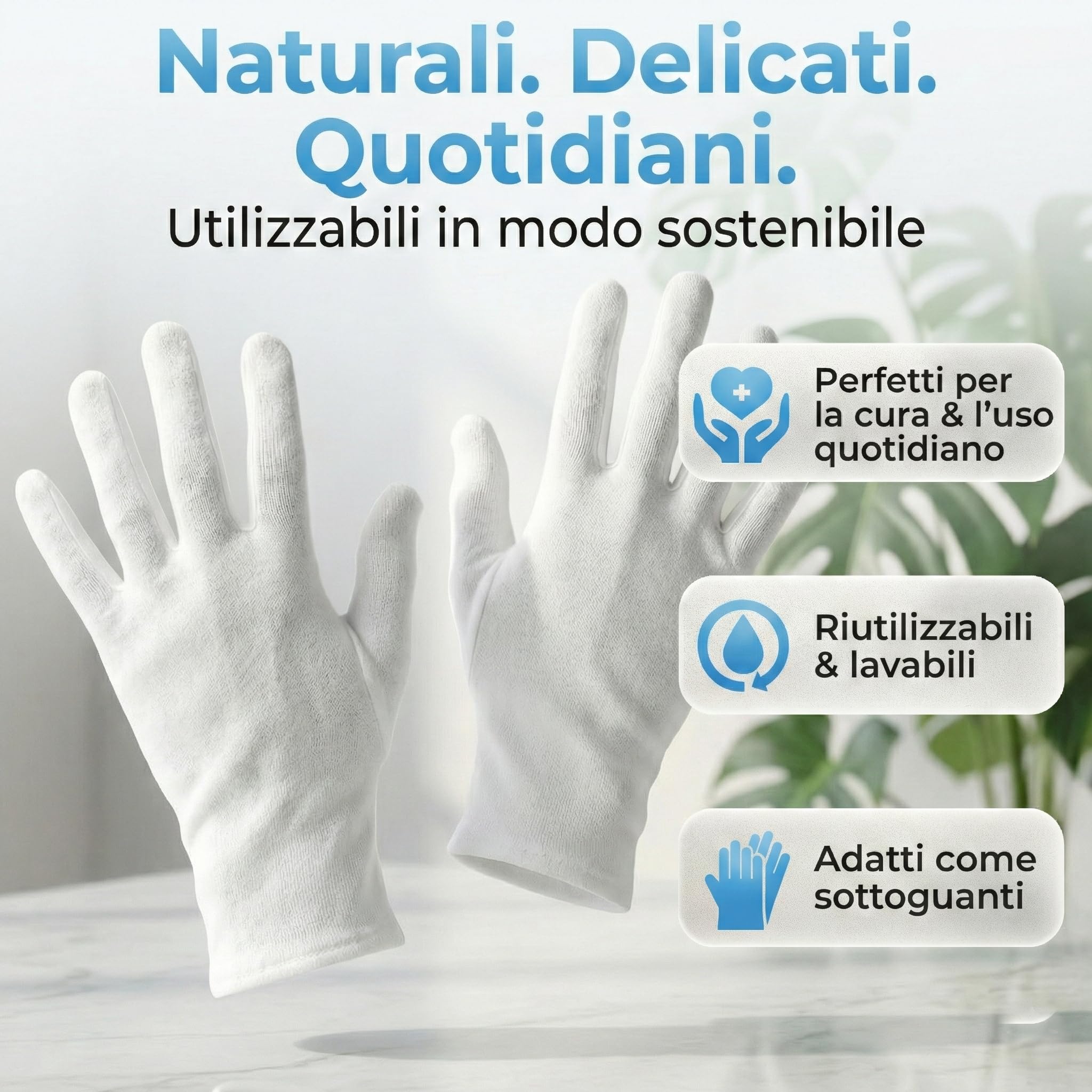 Guanti bianchi in 100% cotone morbido | guanti cosmetici per crema mani, spa, pelle secca | sottili, comodi, riutilizzabili | 3 paia M
