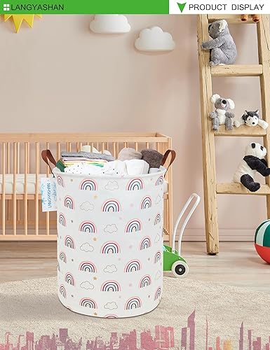 Miniatura 13 de LANGYASHAN Contenedor de almacenamiento, cesta organizadora plegable de tela de lona para ropa sucia, contenedores de juguetes, cestas de regalo, Un