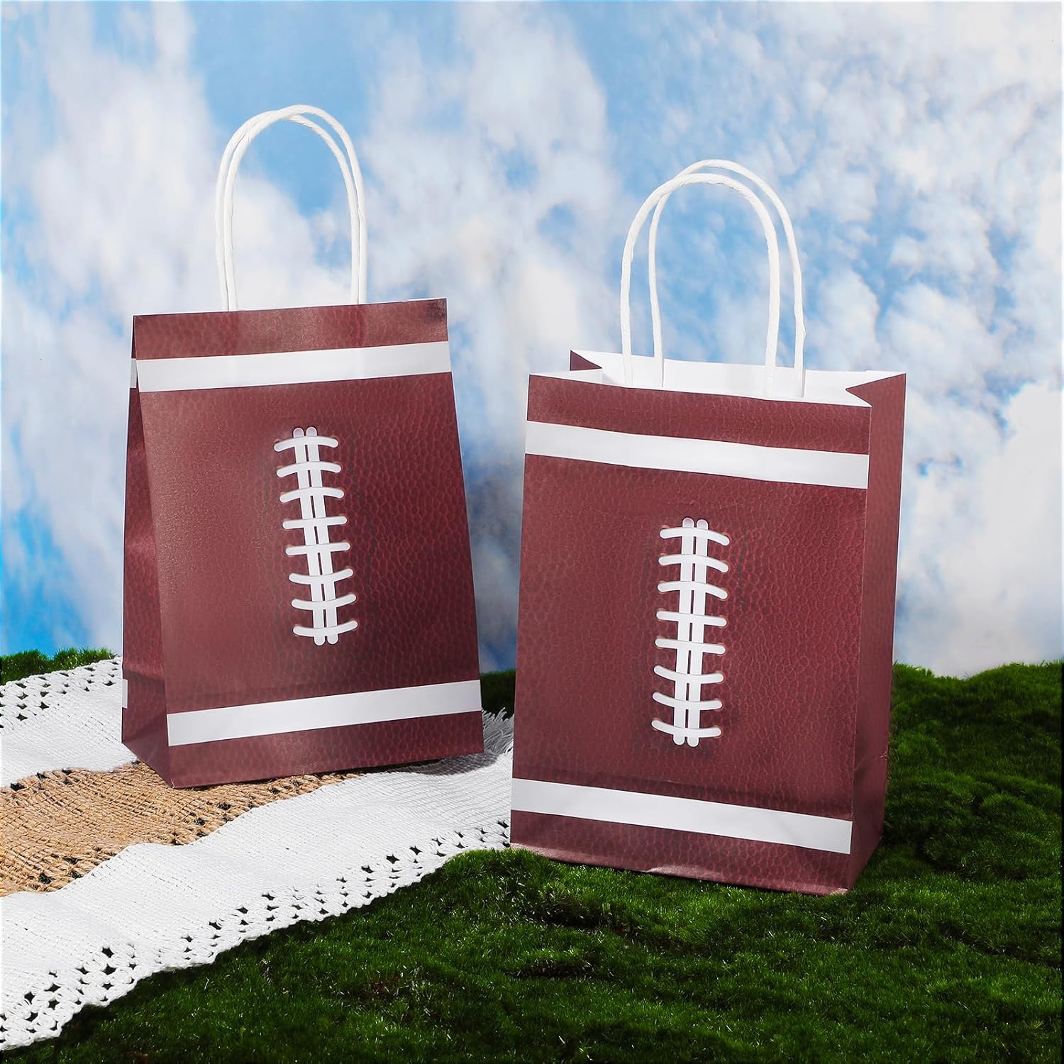 Kifmurase 50 Pieces Football Gift Bags with Handles, 8.3 x 5.9 x 3 Inch Football Party Favors Goodie Treat Bags Football Sports Theme Paper Bags for Birthday Party Supplies - Image 5