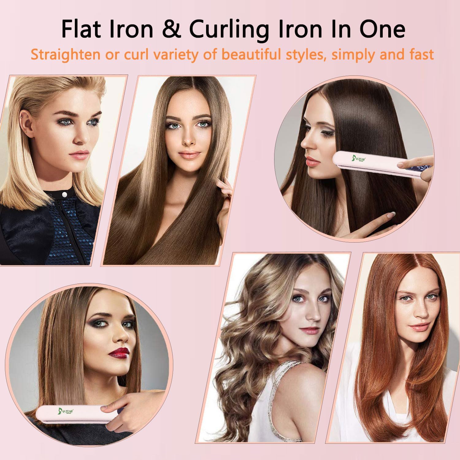 USTAR 2 in 1 Hair Straightener and Curler, 1 Inch Flat Iron Hair Straightener with Titanium Ceramic Ionic Plates & Dual Voltage for Less Frizz, Shinier Hair, with Heat-Resistant Silicone - Image 3